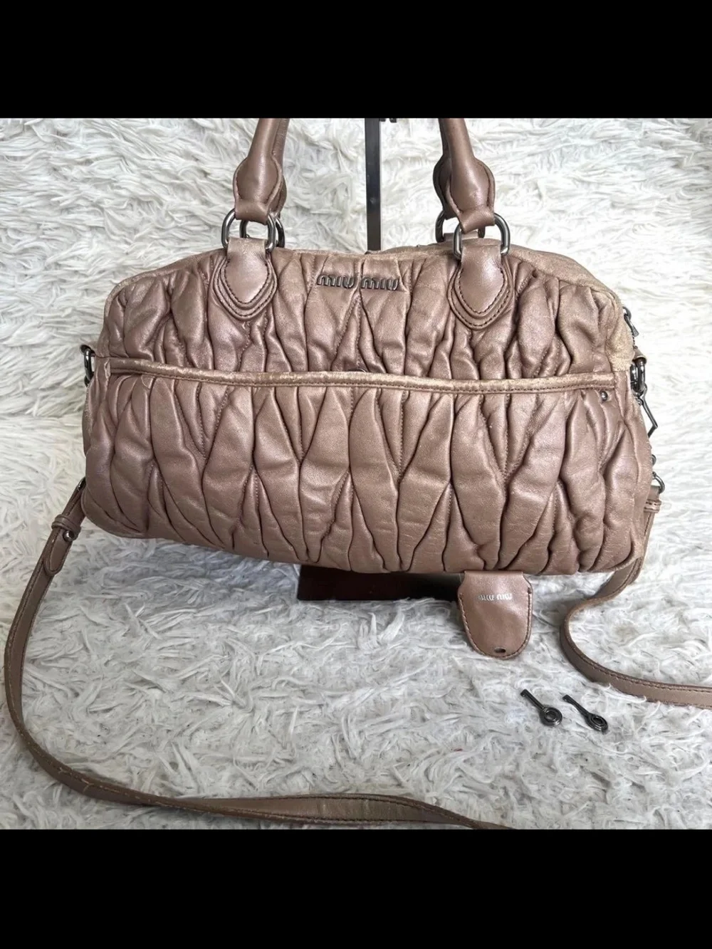 Miu Miu Quilted Leather Shoulder Bag in Taupe